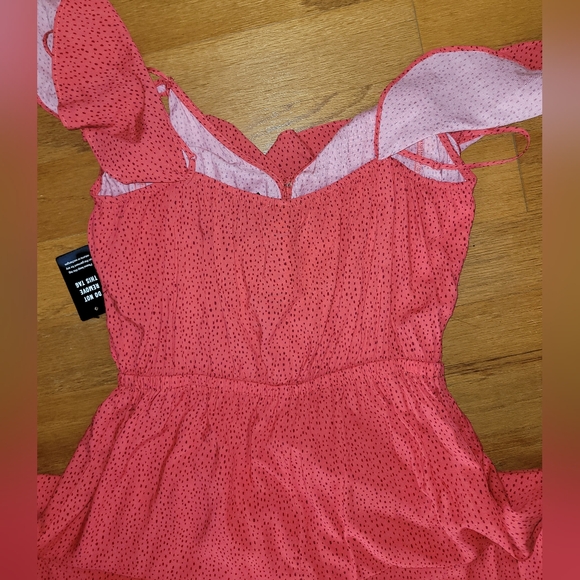 Express Coral Polka Dot Print VNeck Flutter Sleeve Ruffle Maxi Dress, Size M - Picture 8 of 10